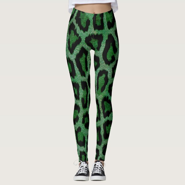 Grüne Leopardenfarbe Leggings (Vorderseite)