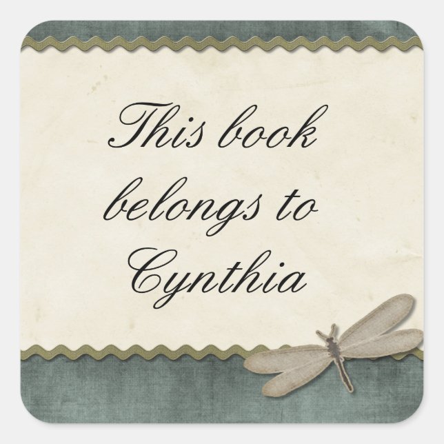 Grüne Libelle und Personalisierte Ribbon Quadratischer Aufkleber (Vorderseite)
