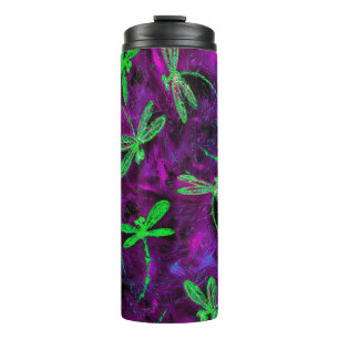 Grüne Libellen auf Hot Pink und Lila Thermosbecher