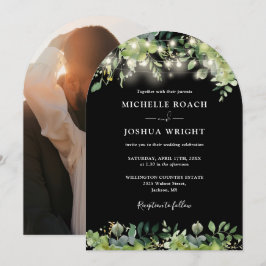 Grüne Lichter Arch Schwarz-Weiß-Foto Hochzeit Einladung