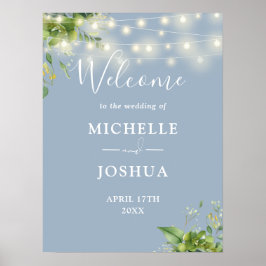 Grüne Lichter Dusty Blue Wedding Willkommenszeiche Poster
