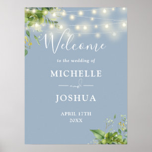 Grüne Lichter Dusty Blue Wedding Willkommenszeiche Poster