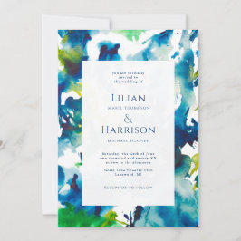 Grüne Liebe Abstrakte Wasserfarben Hochzeitsfeier Einladung