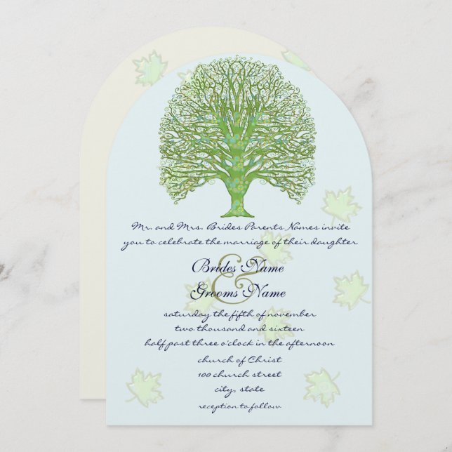 Grüne Liebe Bäume Hochzeit Einladung Blätter (Vorne/Hinten)