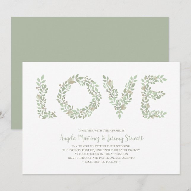 Grüne LIEBE für Olivenzweige Einladung (Vorne/Hinten)