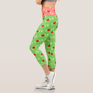 Grüne LIEBE Motif Stilvolles Kalkgrün Capri Leggings