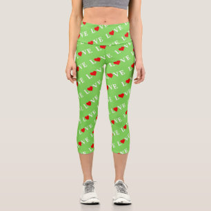 Grüne LIEBE Motif Stilvolles Kalkgrün Capri Leggings