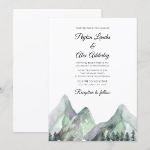 Grüne lila Aquarellberge Hochzeitseinladung Einladung