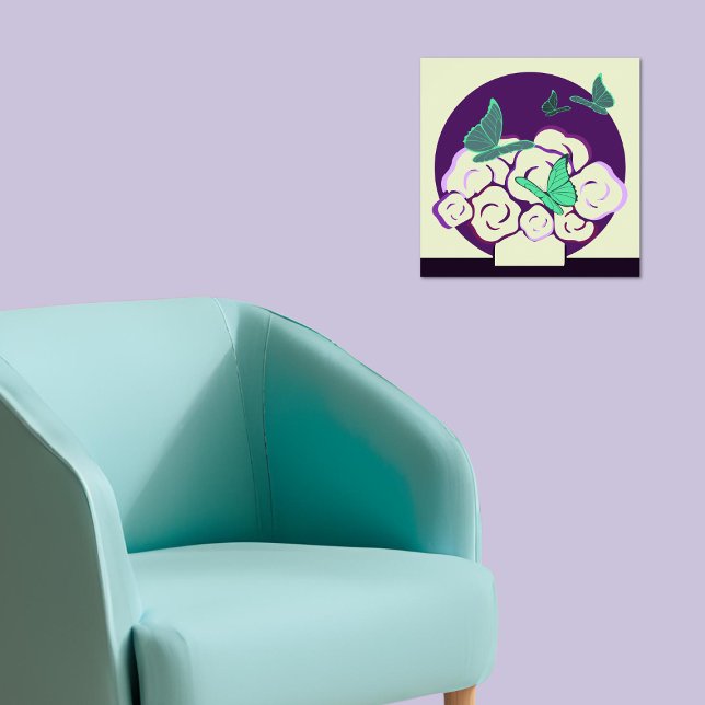 Grüne Lila Blume Bouquet & Butterflies Square Poster (Green Purple Flower Bouquet & Butterflies Square Poster)