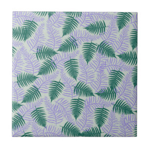 Grüne lila Farnblätter Retro-70er-Blumenmuster Fliese