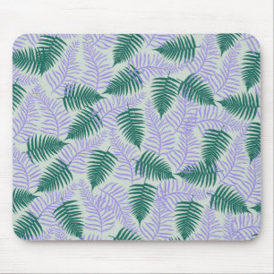 Grüne lila Farnblätter Retro 70er Blumenmuster Mousepad
