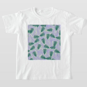 Grüne lila Farnblätter Retro 70er Blumenmuster T-Shirt