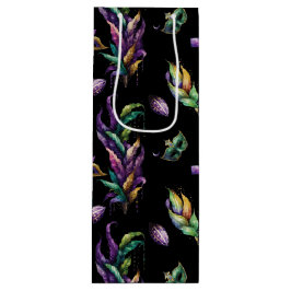 GRÜNE LILA GOLD MARDI GRAS MASKS & FEATHERS GESCHENKTÜTE FÜR WEINFLASCHEN