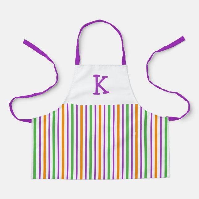 Grüne, Lila und orangestrichene Schürze (Vorderseite)