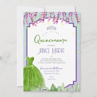 Grüne lila und rosa Quinceañera-Einladung Einladung