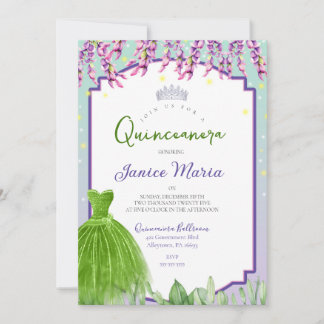 Grüne, lila und rosa Quinceañera-Einladung Einladung
