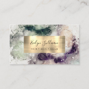Grüne Lila Wasserfarbe und Goldfolie Visitenkarte