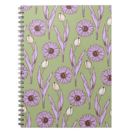 Grüne Lila Wildblume Boho Modernes Blumendesign Notizblock