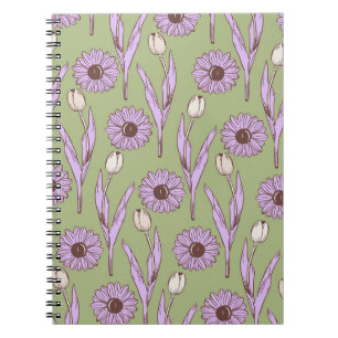 Grüne Lila Wildblume Boho Modernes Blumendesign Notizblock