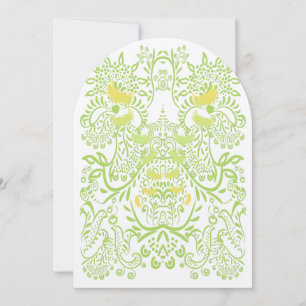 Grüne Limette Buttergelbe Whimsical Vögel Hochzeit Einladung