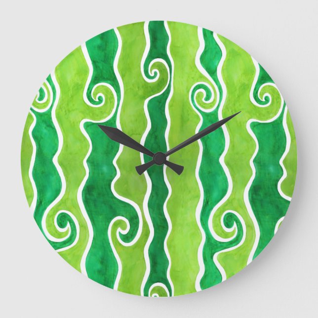 Grüne Limone Waves Große Wanduhr (Vorderseite)
