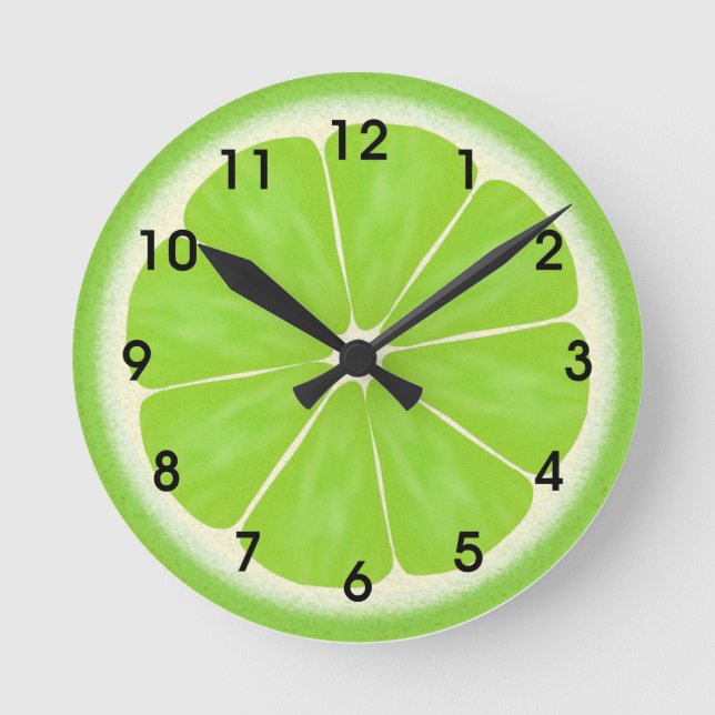 Grüne Limone Zitrusfrucht-Slice Runde Wanduhr (Vorderseite)