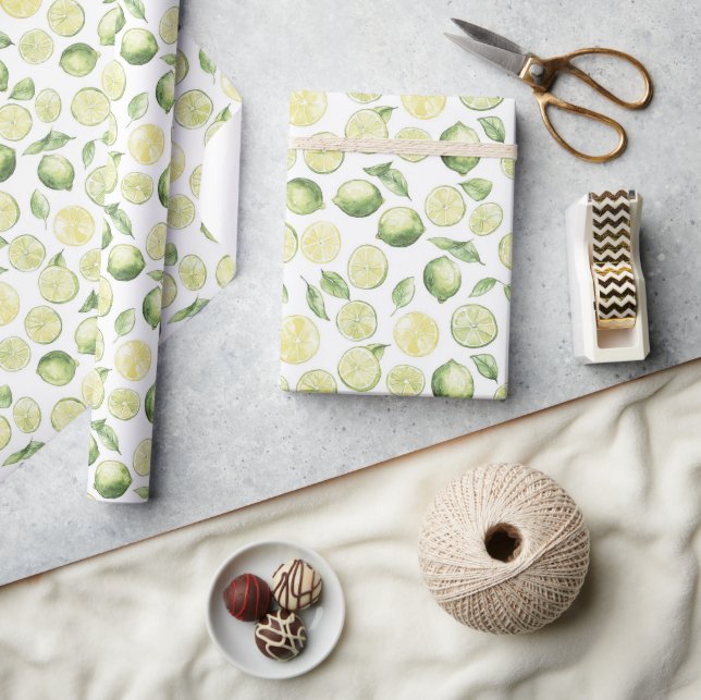 Grüne Limonen Blätter Obst Geschenkpapier (Kunsthandwerk)