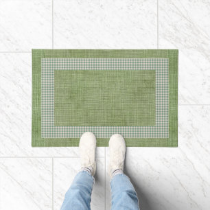 Grüne Linen und Gingham Karo Kitchen Mat Fußmatte
