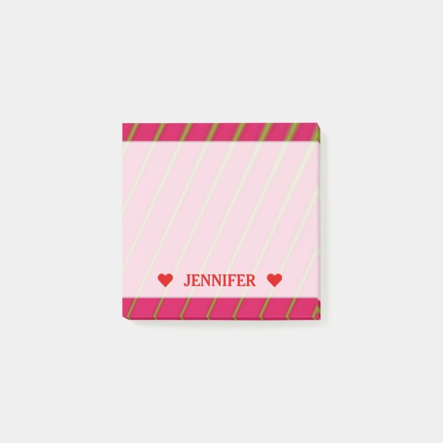 Grüne Linien auf hochroter Muster-u. Post-it Klebezettel (Vorderseite)