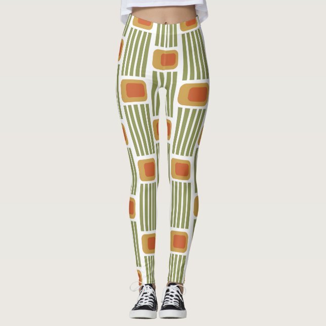 Grüne Linien und Felder Leggings (Vorderseite)