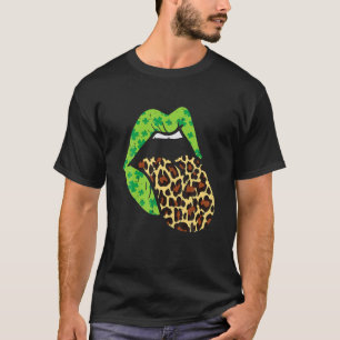 Grüne Lippen Leopard Print Tongue Out St Patricks T-Shirt