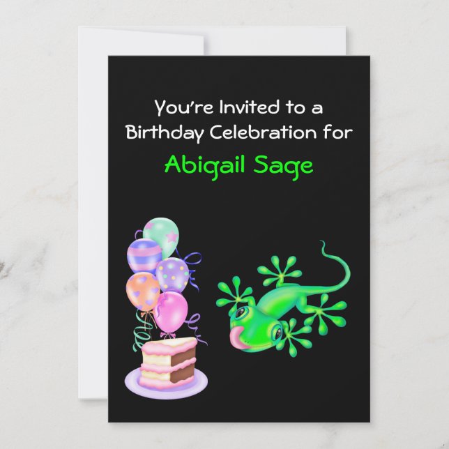 Grüne Lizard Birthday Party Einladung (Vorderseite)