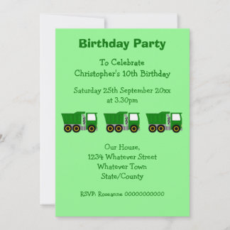 Grüne LKW Design Boys Geburtstagsparty Einladung