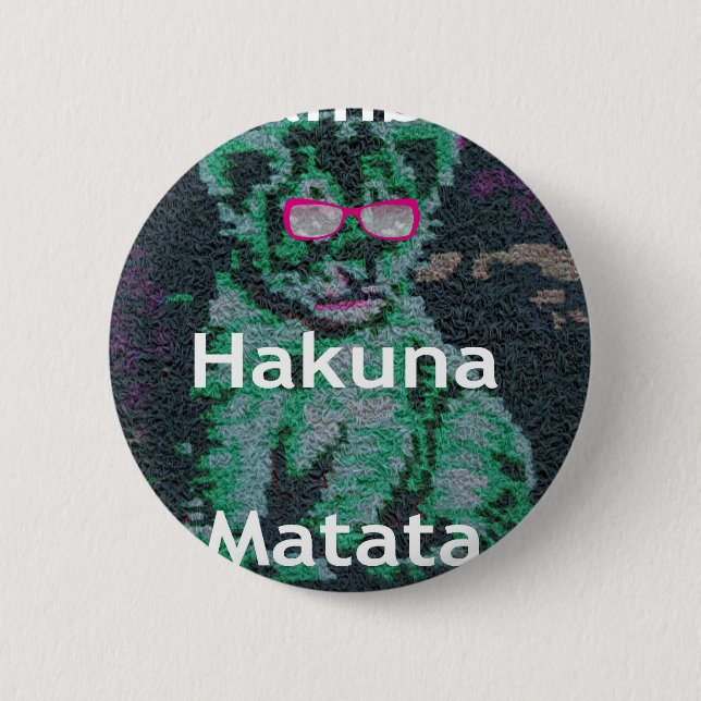 Grüne Löwe mit rosa Brille "Hakuna Matata" Kunst Button (Vorderseite)