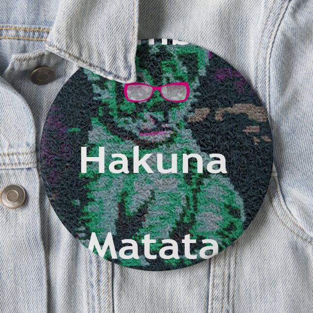 Grüne Löwe mit rosa Brille "Hakuna Matata" Kunst Button (Beispiel)
