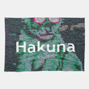 Grüne Löwe mit rosa Brille "Hakuna Matata" Kunst Geschirrtuch