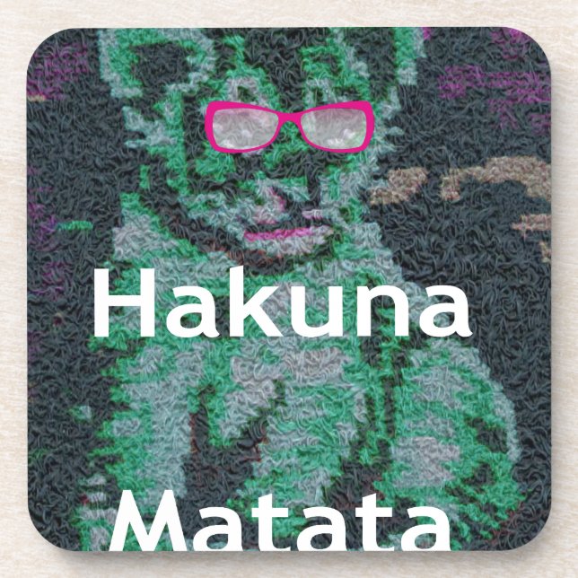 Grüne Löwe mit rosa Brille "Hakuna Matata" Kunst Getränkeuntersetzer (Vorderseite)