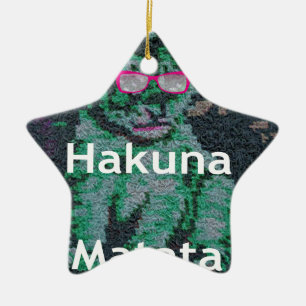 Grüne Löwe mit rosa Brille "Hakuna Matata" Kunst Keramik Ornament