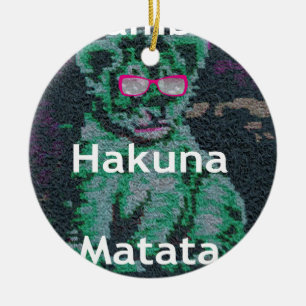 Grüne Löwe mit rosa Brille "Hakuna Matata" Kunst Keramik Ornament