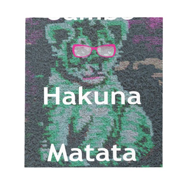 Grüne Löwe mit rosa Brille "Hakuna Matata" Kunst Notizblock (Vorderseite)