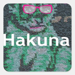 Grüne Löwe mit rosa Brille "Hakuna Matata" Kunst Quadratischer Aufkleber