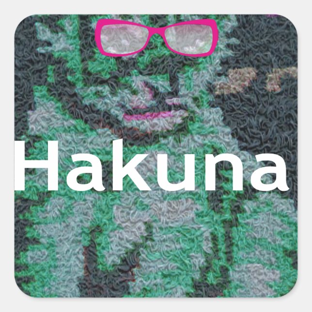 Grüne Löwe mit rosa Brille "Hakuna Matata" Kunst Quadratischer Aufkleber (Vorderseite)