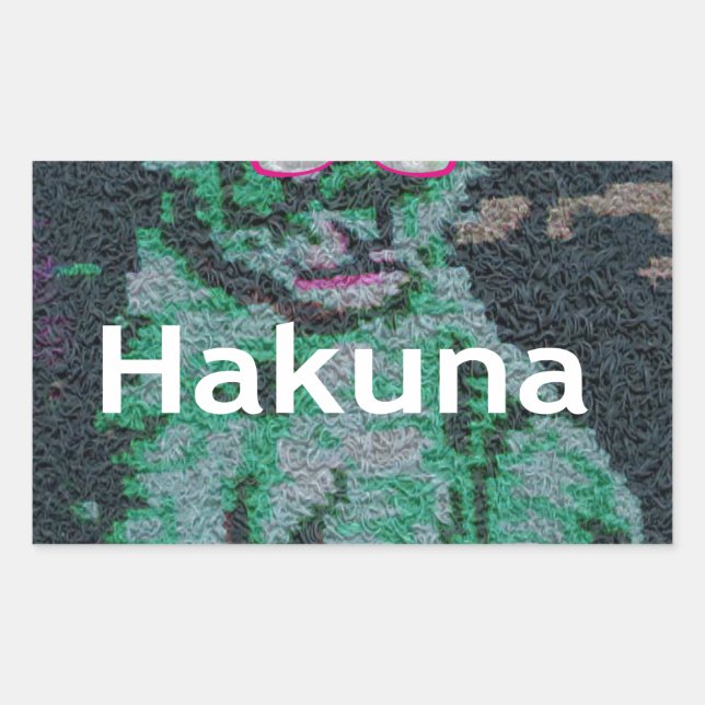 Grüne Löwe mit rosa Brille "Hakuna Matata" Kunst Rechteckiger Aufkleber (Vorderseite)
