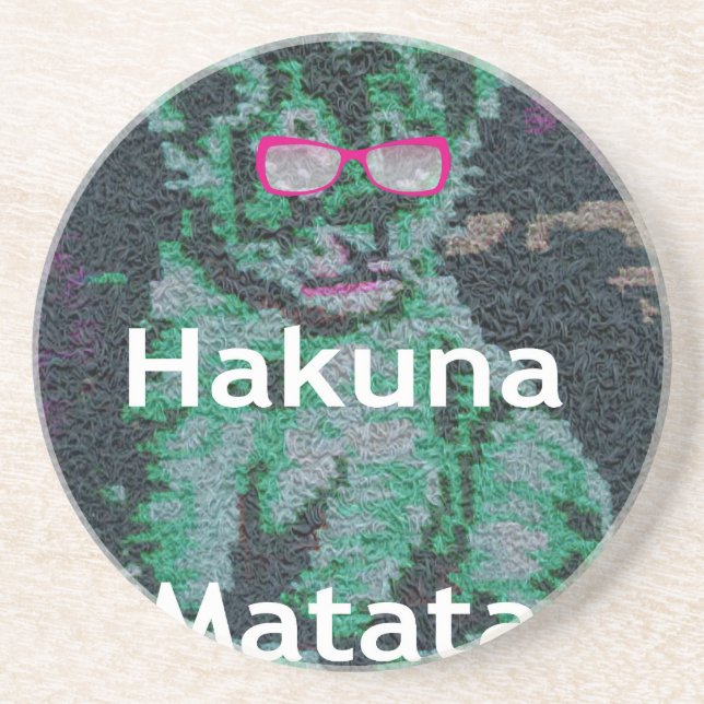 Grüne Löwe mit rosa Brille "Hakuna Matata" Kunst Sandstein Untersetzer (Vorne)