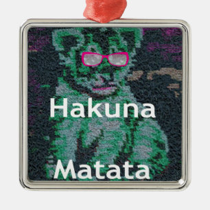 Grüne Löwe mit rosa Brille "Hakuna Matata" Kunst Silbernes Ornament