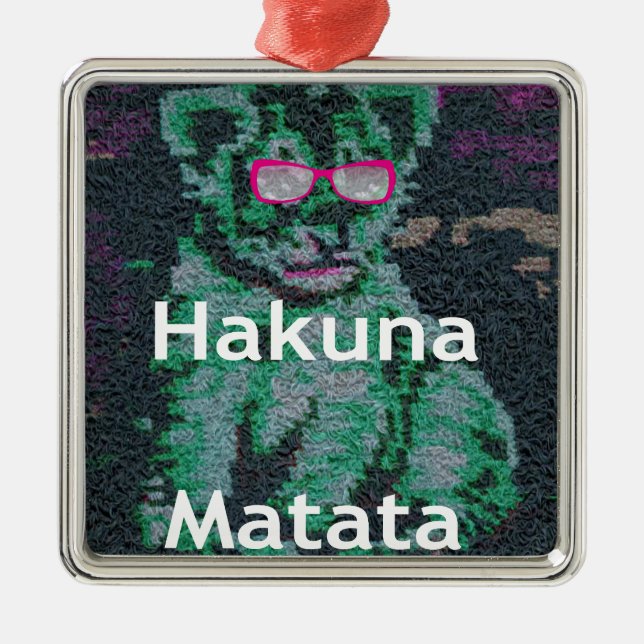 Grüne Löwe mit rosa Brille "Hakuna Matata" Kunst Silbernes Ornament (Vorne)