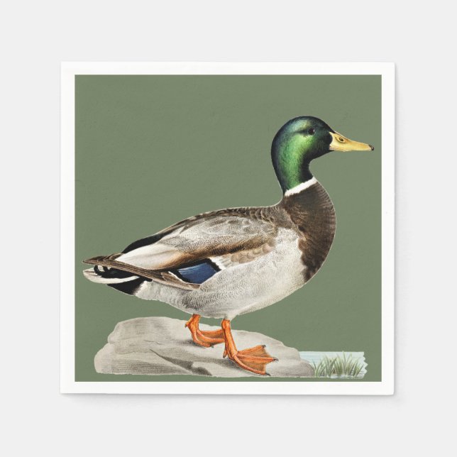 Grüne Mallard Ente Jagd Natur Kunst Serviette (Vorderseite)