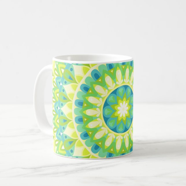 Grüne Mandala-Tasse Kaffeetasse (Vorderseite Links)