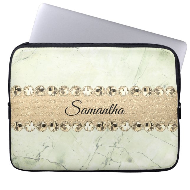 Grüne Marmor Diamond Bling Laptopschutzhülle (Vorderseite)