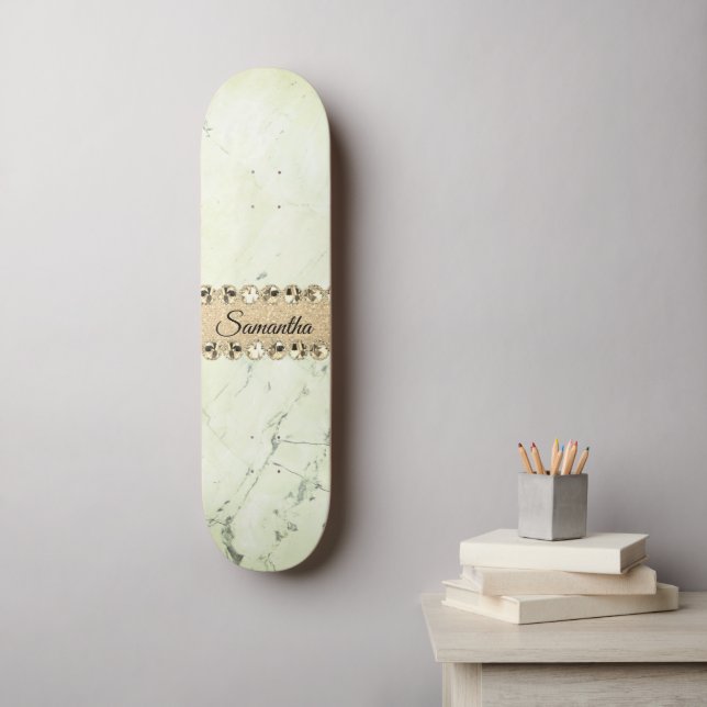 Grüne Marmor Diamond Bling Skateboard (Wandkunst)